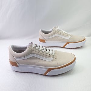 Vans Old Skool Stacked Mens Size 9.5 Platform Sneakers Tan Lace Up Height Shoes